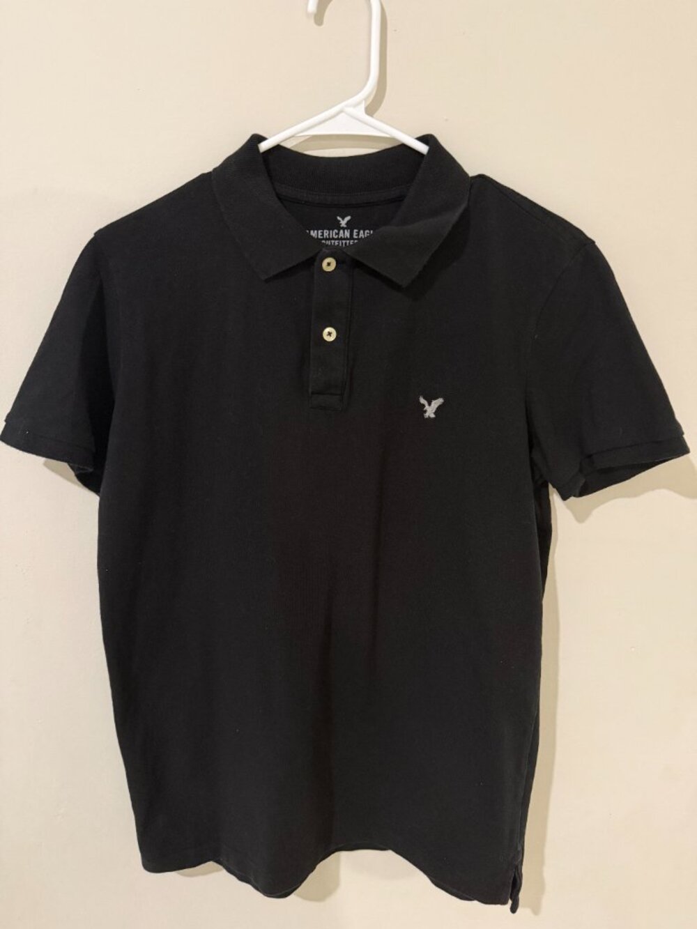 American Eagle Outfitters Men's Black Polo Shirt Short Sleeve Eagle Logo Casual